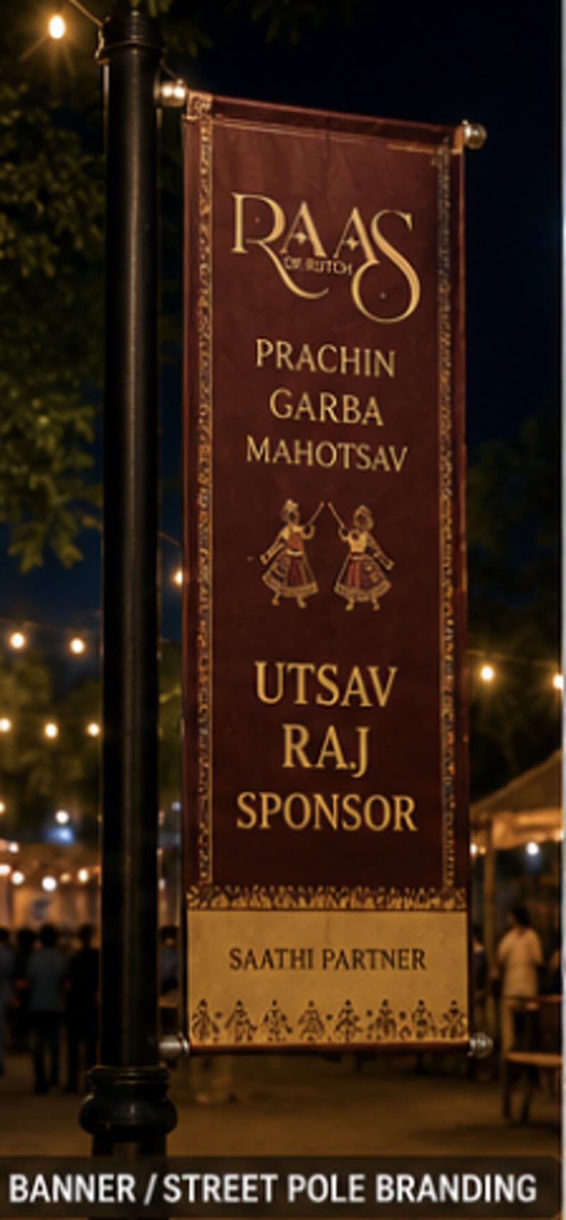 Saathi Partner branding on a street-pole banner