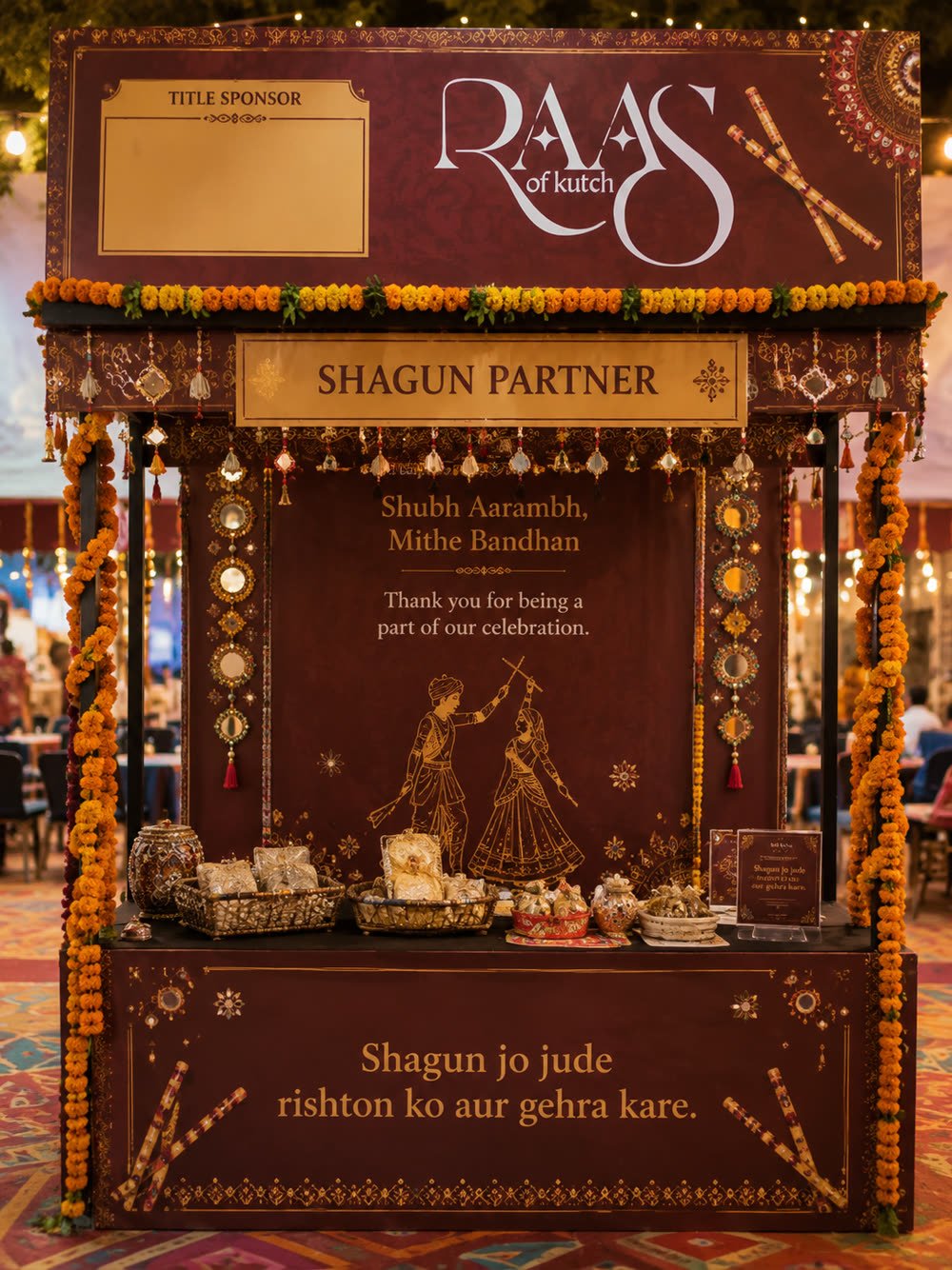 Shagun Partner branded stall with sweets and shagun gifting